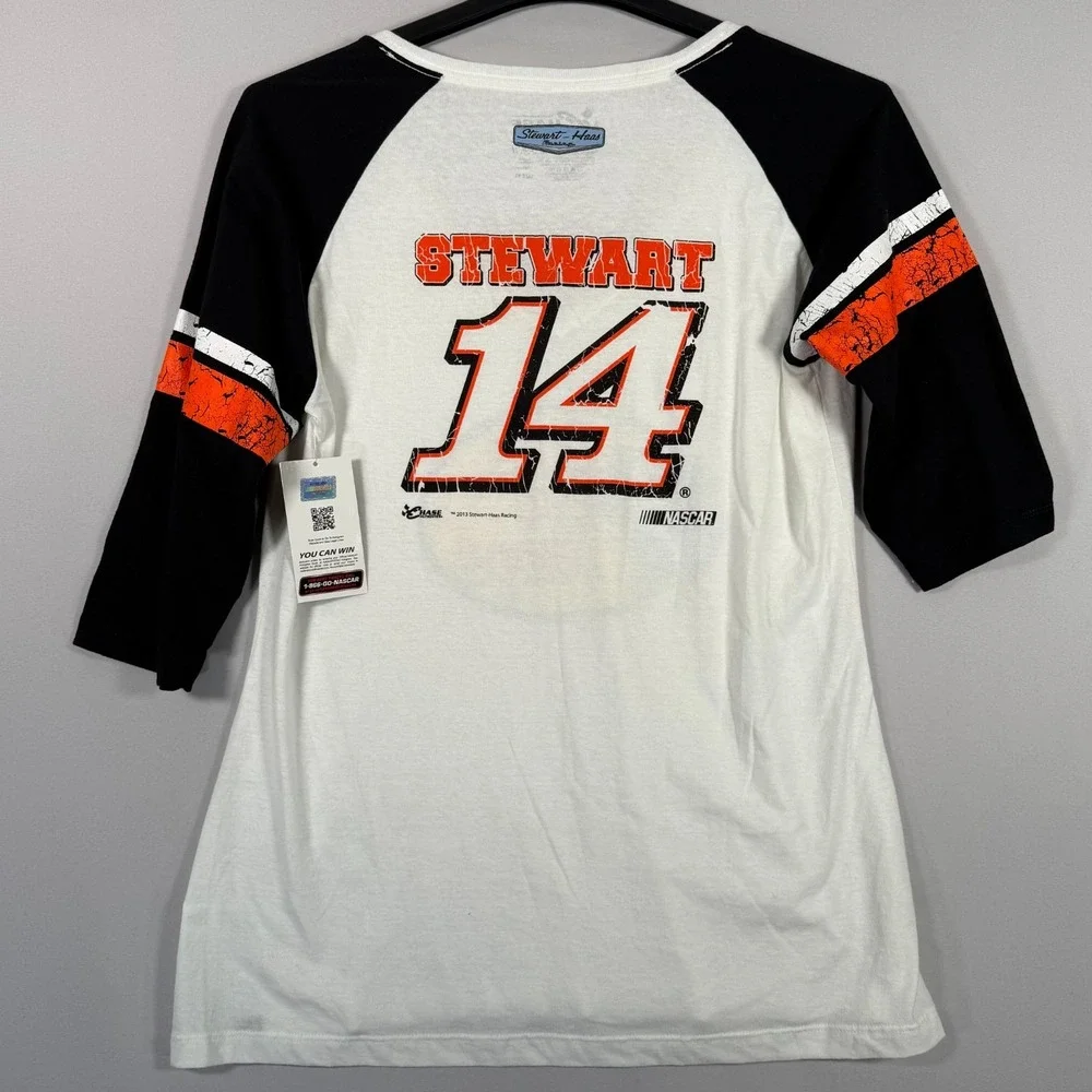 NWT Tony Stewart #14 Nascar Bass Pro Shop XL Women's 3/4 sleeve Black White Oran